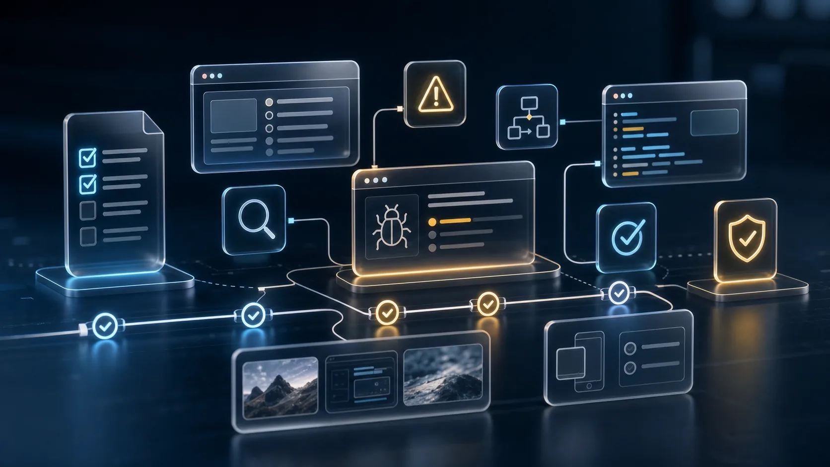 QA workflow with testing checks, defect evidence, and product-quality signals
